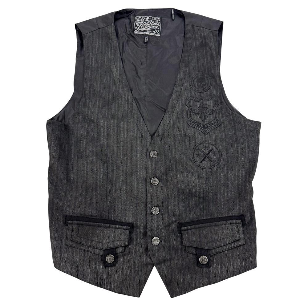 Affliction Black Premium Vest Mens Large Embroidered Biker Gothic Skull Y2K Punk